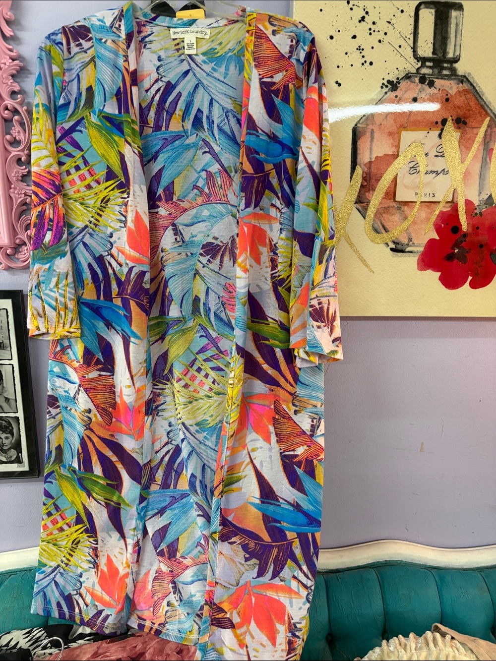 New York Laundry Multicolor Tropical Kimono Maxi Dress